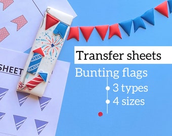 Bunting flag icing transfers, 3 types - 4 sizes, Valentine day icing transfer sheet, Garland royal icing template, Cookie decorate stencil,