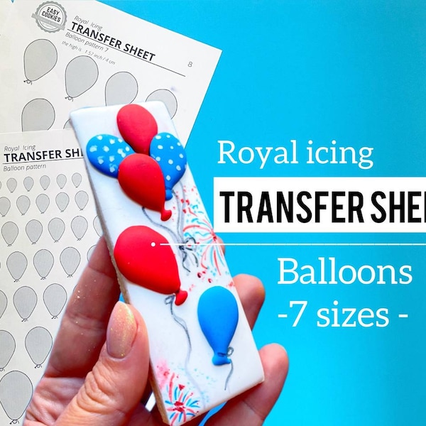 Balloon icing transfer sheet 7 sizes, Birthday royal icing templates, New Year cookie pattern, Baby  shower cookie transfer
