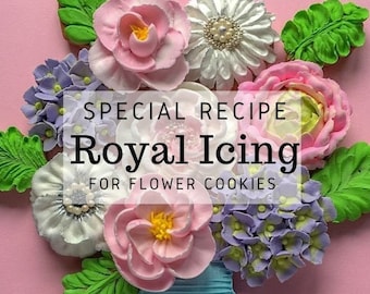 РЕЦЕПТ королевской глазури для урока по украшению цветочного печенья, рецепт для печати для начинающих, загрузка в цифровом формате