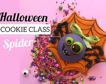 Halloween cookie class, Sugar cookies recipe + cookie decorate video tutorial, 3D Spider cookie, Monster cookie lesson, Instant download
