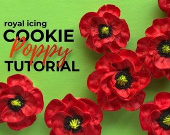 Royal icing flower class: POPPY cookie + Royal icing recipe, Memorial day royal icing floral tutorial, Patriotic cookie decorating lesson