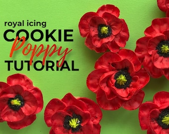 Royal icing flower class: POPPY cookie + Royal icing recipe, Memorial day royal icing floral tutorial, Patriotic cookie decorating lesson