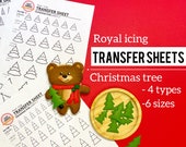 Christmas tree icing transfer sheet, New Year royal icing template, Icing pattern 4 types, 6 sizes each, 29 pages, Christmas cookie decorate