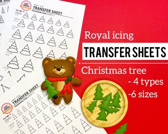 Christmas tree icing transfer sheet, New Year royal icing template, Icing pattern 4 types, 6 sizes each, 29 pages, Christmas cookie decorate