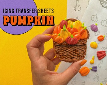 Icing transfer sheet pumpkin, 6 types, 2 small sizes, Fall cookies icing template, Thanksgiving cookie stencil, Halloween cookie transfer