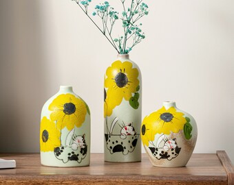 Sunflower/Cat Vase Set