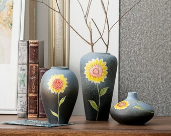 Sunflower Vase Set, Ceramic Vase, Chinese Style Flower Vase, Handmade Vase, Perfect Decoration, Gift