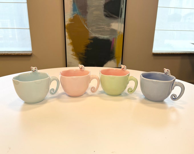 Featured listing image: Cute Rabbit Coffee Mugs - Handmade Ceramic Cups, Tea cups, Cute Pastel Mug, Bunny Cups