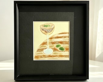 Hand Painted Martini Glass Porcelain Painting, Framed Cocktail Still Life, Modern Minimalist Bar Wall Décor, Porcelain and Ceramic Lover