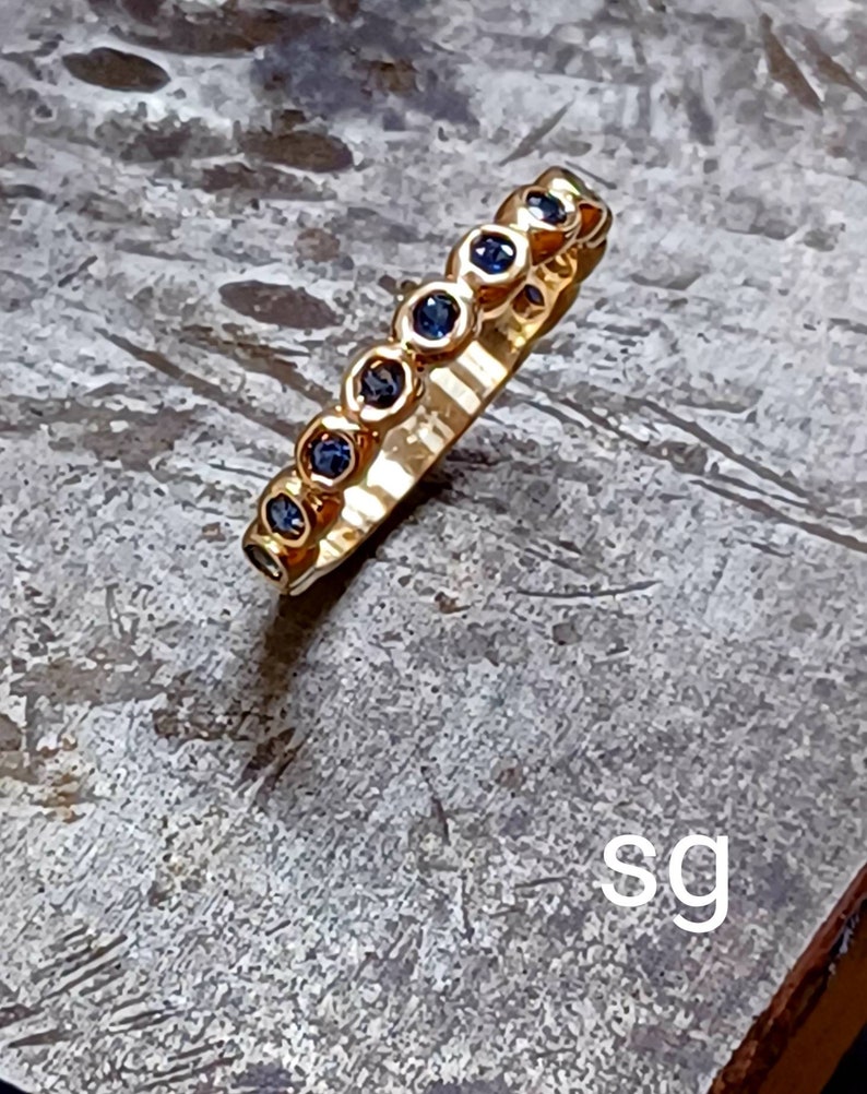 14k Yellow Gold Blue Sapphire Bezel Set Stacking Ring - Etsy