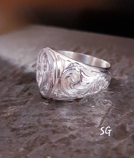 Sterling Silver, Solid, Western, Hand Engraved, Signet Ring Sterling Silver, Solid, Western, Hand Engraved, Signet Ring