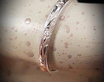 Sterling silver, solid, hand engraved, stackable ring, stacking ring, beautiful hand made ring, wedding band, pinky ring, antique look