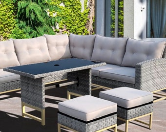 Patio Furniture Sets Outdoor Sectional Sofa Rattan Wicker Sofa W/ Table Ottoman
