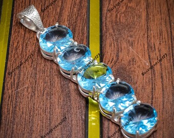 Handmade Sky Blue Topaz Pendant • Sterling Silver Multi-Stone Necklace