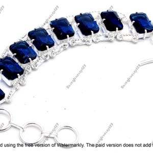 Blauer Saphir Box Cut Armband: Handgemachter Sterling Silber Edelstein Schmuck