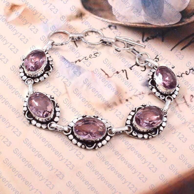 ピンク クンツァイト ブレスレット: ハンドメイド 925 スターリング