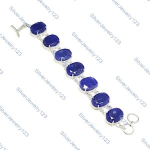 Handgemachtes blaues Saphir Armband: 925 Sterling Silber Edelstein