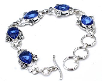Blue Tanzanite Sterling Silver Bracelet: Adjustable Oval Gemstone
