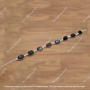 Smoky Quartz Bracelet in 925 Sterling Silver – Oval Gemstone Link Bracelet – Healing Crystal Jewelry Gift for Women