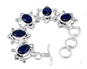 Blue Tanzanite Sterling Silver Bracelet: Adjustable Oval Gemstone Jewelry