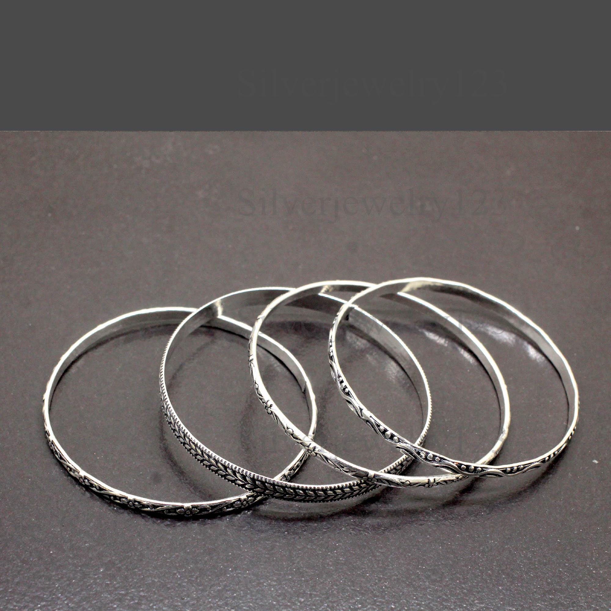 Sterling Silver Bangle Set of 4: Dainty 925 Silver Bracelets - Etsy