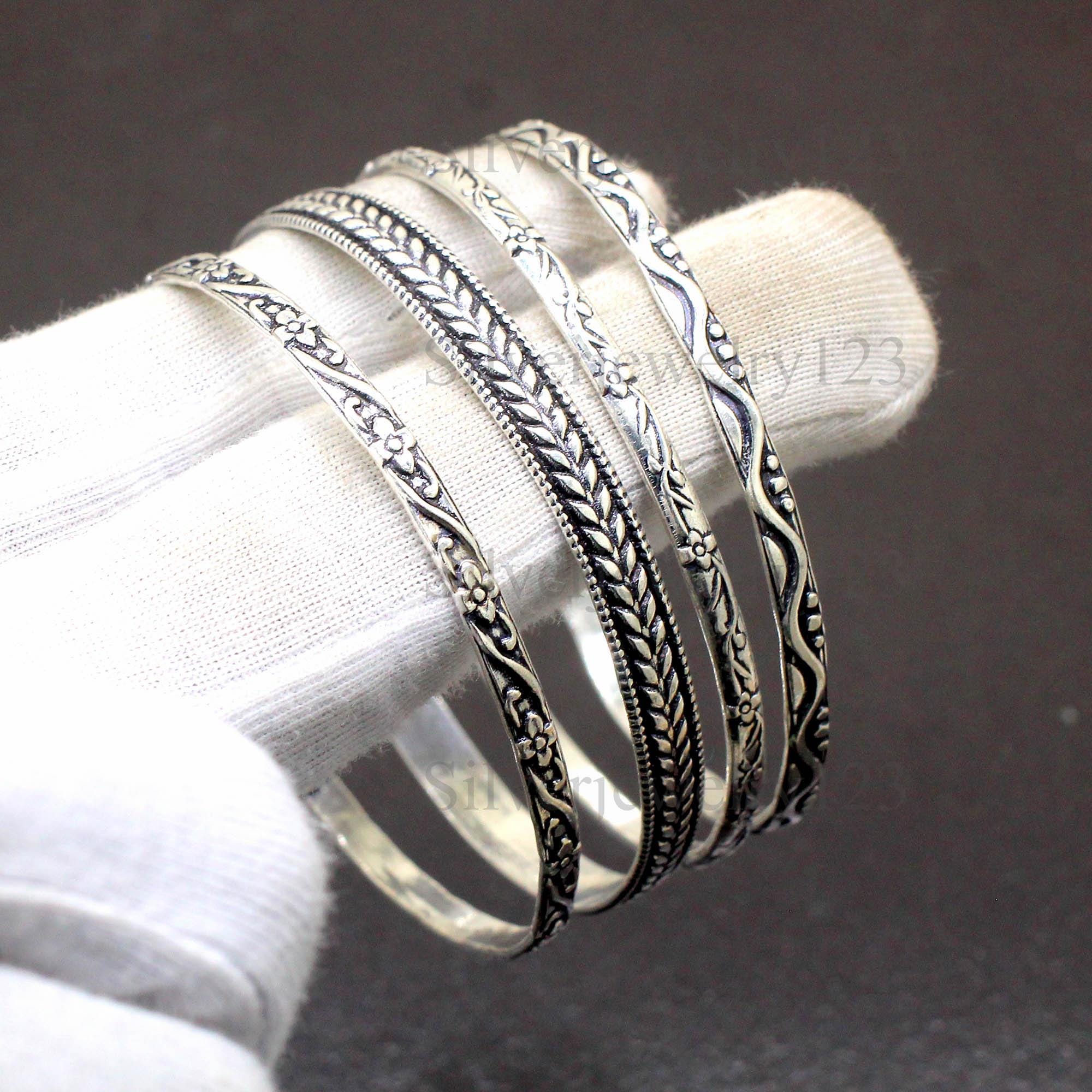 Sterling Silver Bangle Set of 4: Dainty 925 Silver Bracelets - Etsy