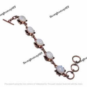 Copper Moonstone Bracelet – Handmade Rainbow Moonstone Jewelry – Boho Adjustable Copper Link Bracelet – June Birthstone Gift
