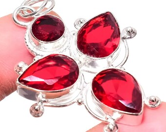 Pendentif Grenat Rouge Coeur Argent Sterling Fait Main - Bijou Unisexe Naturel
