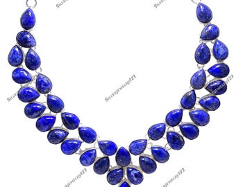 Collier Argent 925 Avec Lapis-lazuli - Fait Main En Inde - Longueur 18 Pouces