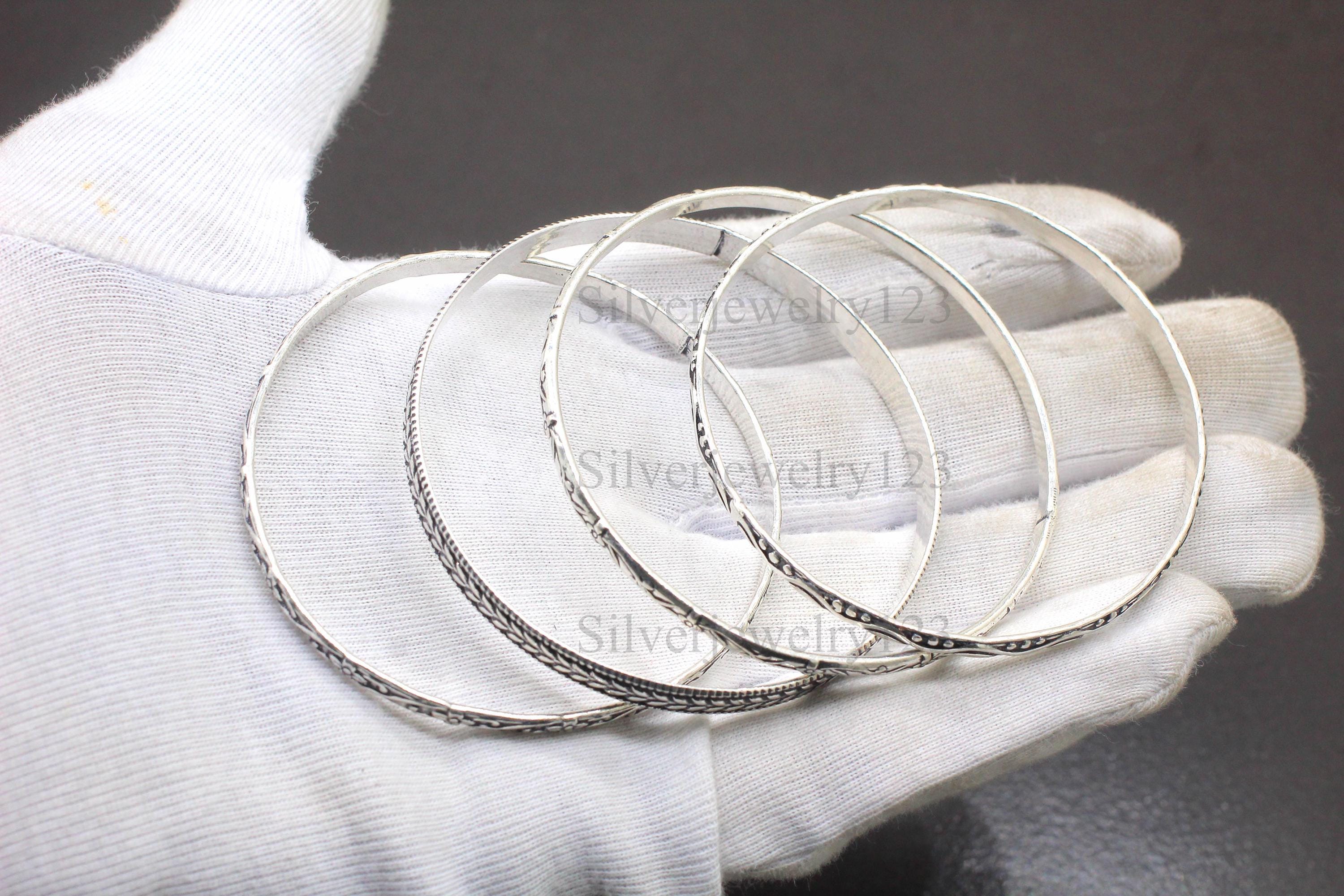 Sterling Silver Bangle Set of 4: Dainty 925 Silver Bracelets - Etsy