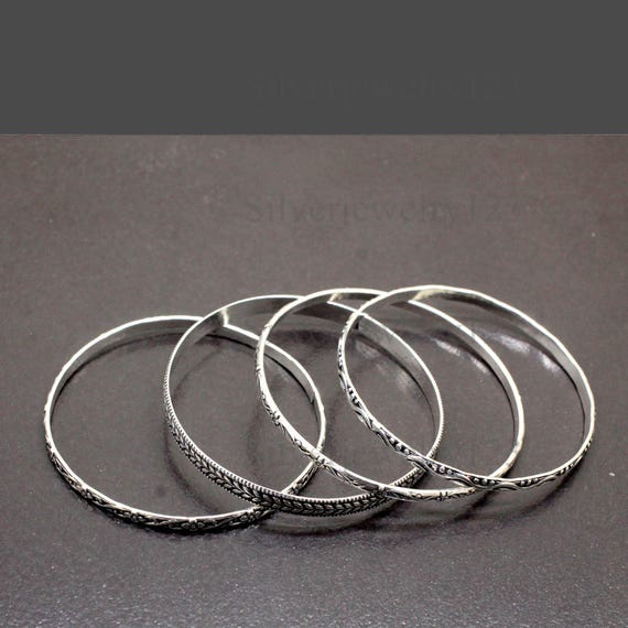 Sterling Silver Bangle Set of 4: Dainty 925 Silver Bracelets - Etsy