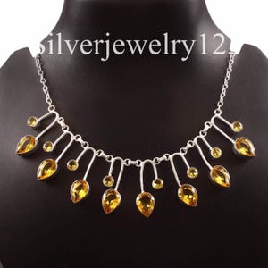 Yellow Citrine Necklace for Women, 925 Sterling Silver Handmade Gemstone Jewelry, Rose Statement Necklace, Bohemian Jewelry for Mom