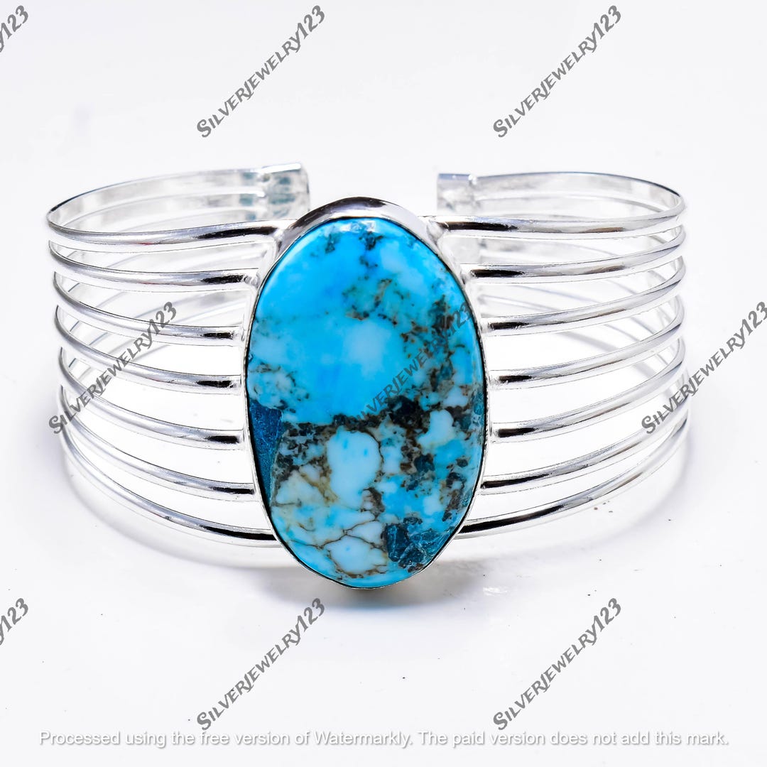 Turquoise Sterling Silver Cuff Bangle: Adjustable Handmade Jewelry
