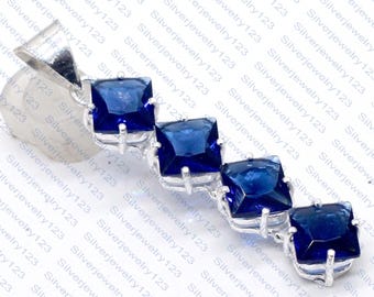 Bracciale In Argento 925 Con Tanzanite Blu, 11 Gemme Create In Laboratorio, Fatto A Mano India