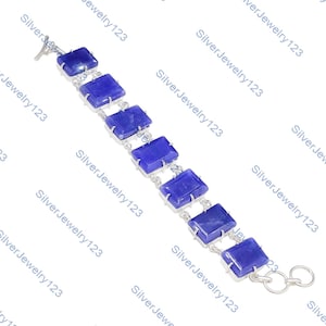 Blauer Saphir Box Cut Armband: Handgemachter Sterling Silber Edelstein Schmuck