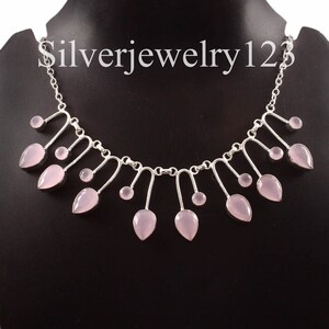 Pink Rose Quartz Necklace: Sterling Silver Gemstone, Bohemian Jewelry