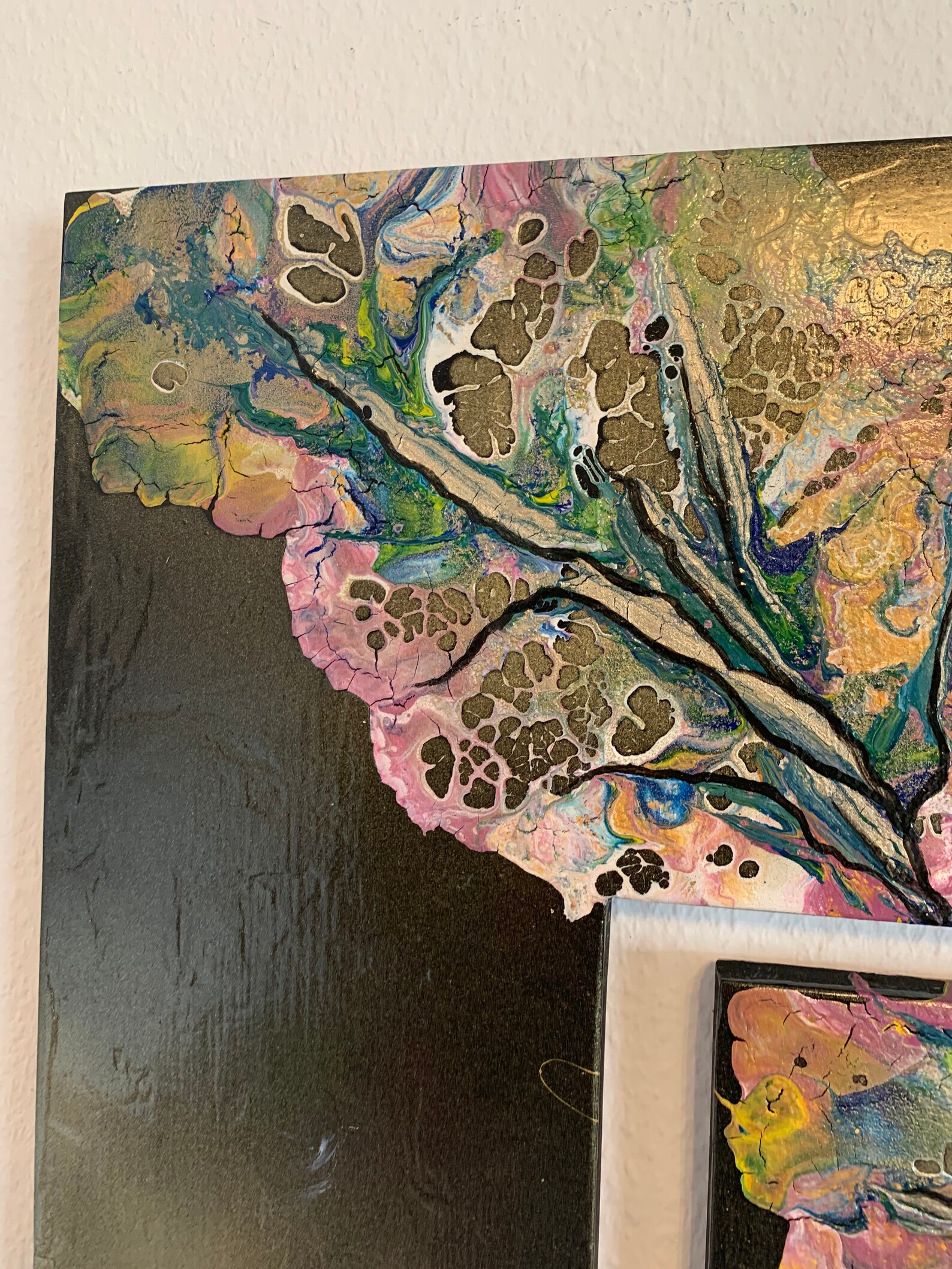 Zigzag original painting Fluid art technique with shiny Etsy