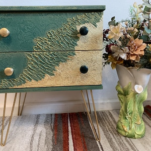 Design vintage chest of drawers unique with elements of sculpture 52x68x38 cm