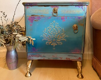 Helle Design Antik 1940 Kommode Boho Unikat Handarbeit 60x54x37 cm