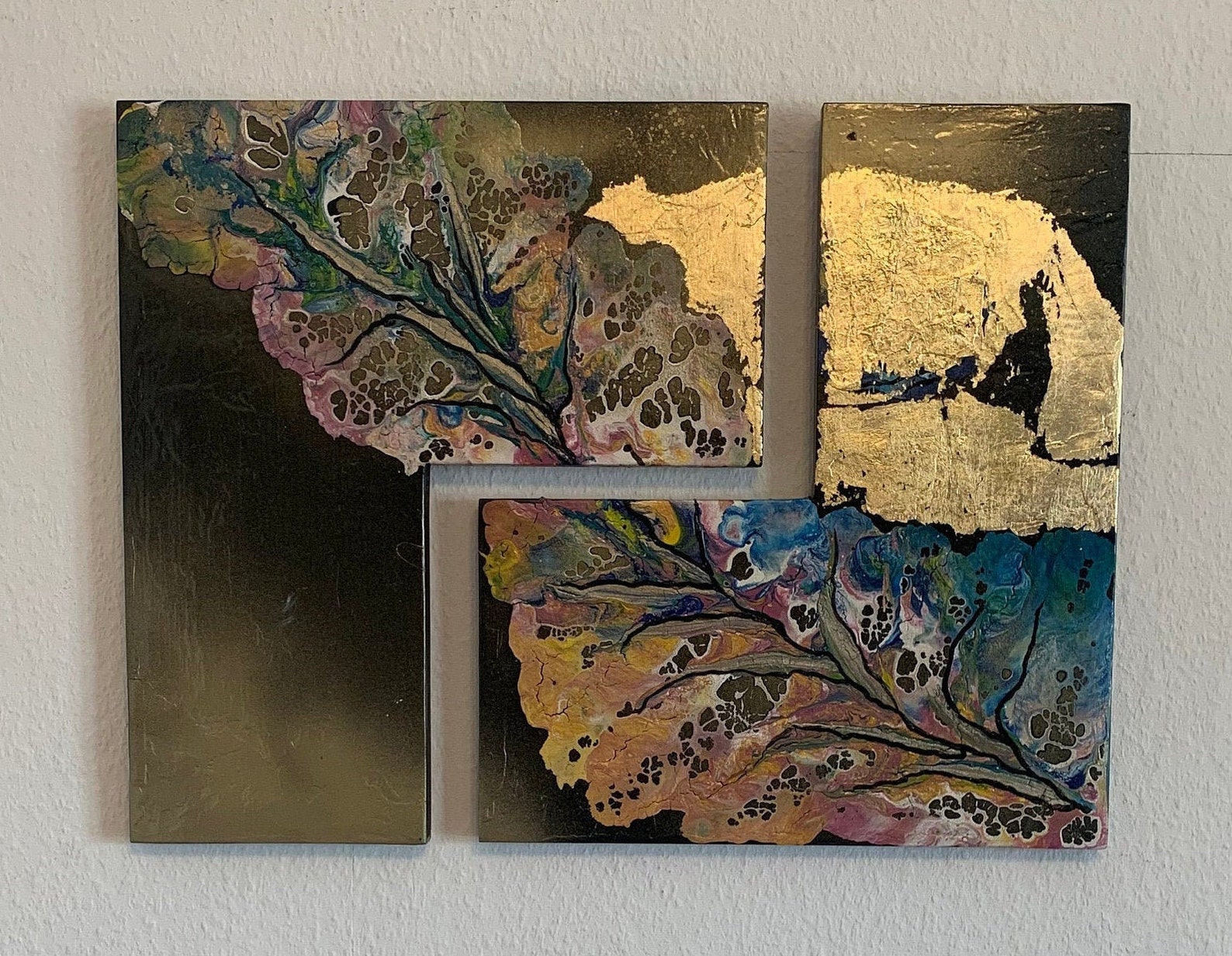 Zigzag original painting Fluid art technique with shiny Etsy