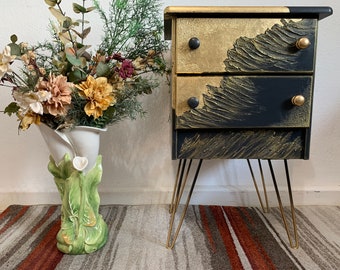 Unique chest of drawers made of natural wood decorated with gold leaf 45х72х37см