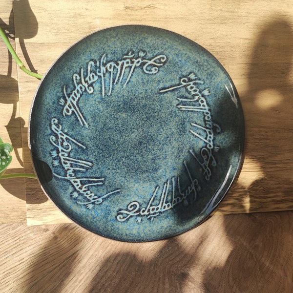 PREORDER: Unique handmade Blue Lord of the Rings plate, perfect present/gift idea for Tolkien fans, D=19cm (Ships within 2-3 weeks)