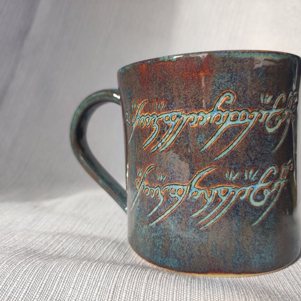 Handmade Lord of the rings Tolkien Black Speech Inscription mug Blue: 250ml, 380ml, 520ml