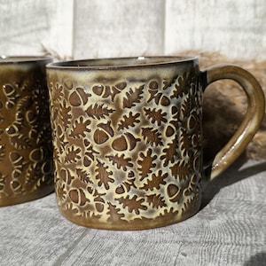 Handmade Acorns Autumn mug, 350ml (13oz) cosy gift, ready to ship