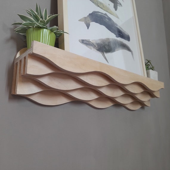 Plywood Picture Ledge Display Shelf With Wave Pattern Design Etsy