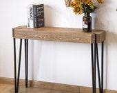 Console Table Brown Wood Top Black Metal Frame Hallway Entryway Desk Furniture Sideboard Buffet Table