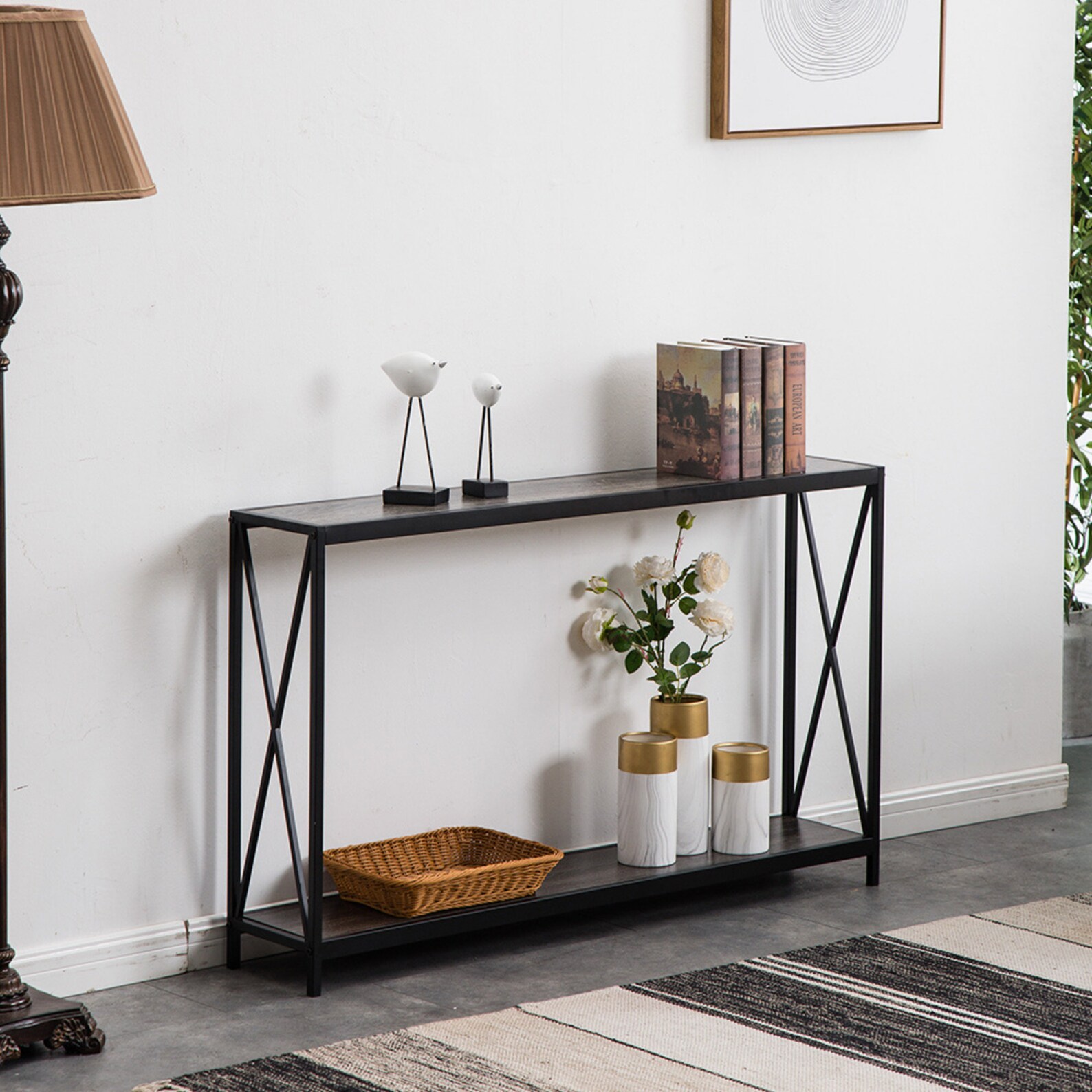 Sleek Design Console Table Black Metal Frame Hallway Entryway | Etsy