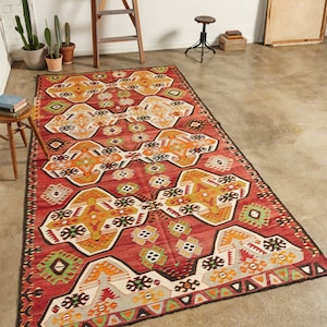 Kilim Rug Vintage 5x10 -  Authentic Turkish Mut Kilim - Handmade Anatolian Rug - Vintage Flatweave Rug (5&#39;3&quot; x 9&#39;10&quot; ft)