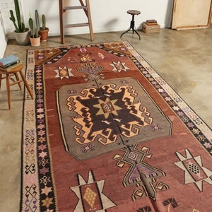 Kilim Rug Vintage 6x13 -  Authentic Turkish Kars Kilim - Handmade Anatolian Rug - Vintage Flatweave Rug (6'1" x 13'1" ft)