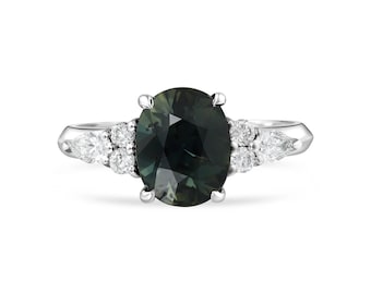 Teal Sapphire Engagement Ring | 2.27ct Color Change Stone | White Gold Diamond Accent